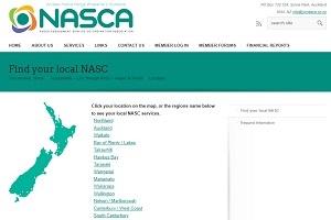 Screenshot image of the Needs Assessment Service Co-ordination Centre website showing the logo and a map of New Zealand and list of places in NZ